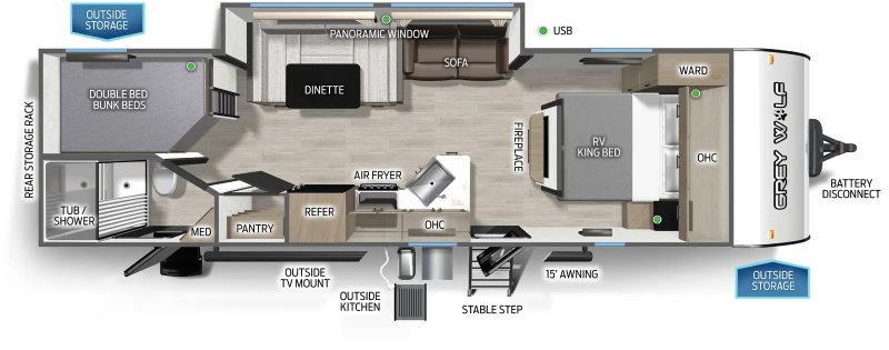 2026 FOREST RIVER GREY WOLF 26DBH Floorplan