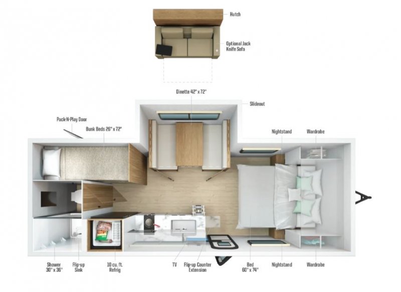 2027 WINNEBAGO MICRO MINNIE 2200FBH Floorplan