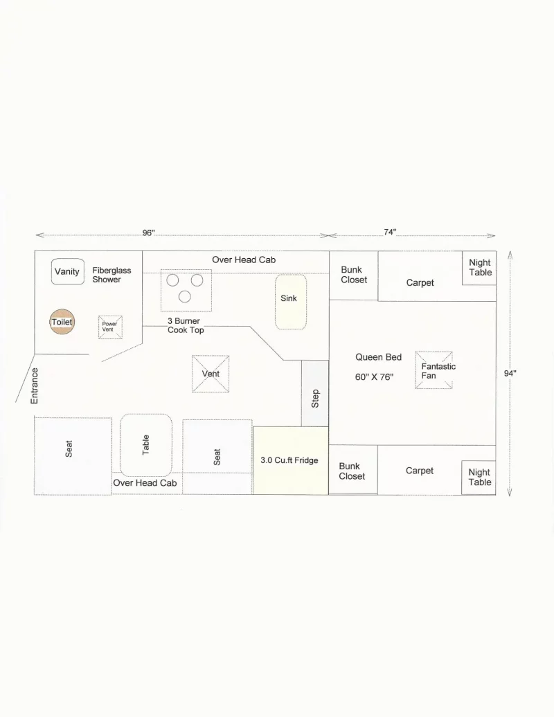 2019 WESTLAND RV MANUFACTURE LTD. TRAVELAIRE 80W Floorplan