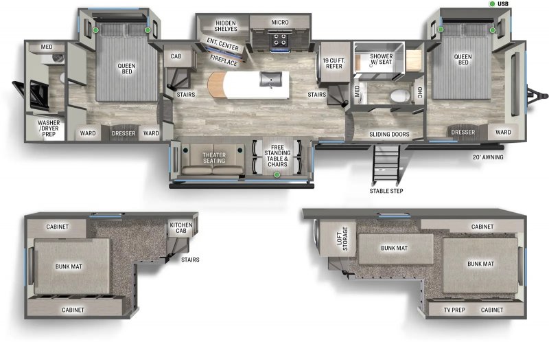 2025 FOREST RIVER Sierra 40 Duplex 4 Bedroom 2 Bathroom Floorplan