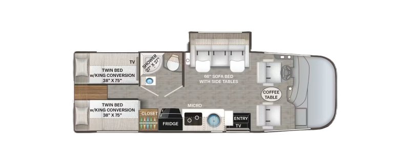 2027 THOR MOTOR COACH Vegas 24.1 Rear Twin / King Bed Floorplan