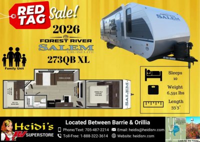 2026 SALEM CRUISE LITE 273QB XL (QUAD BUNKS, OUT. KITCHEN)
