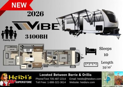 2026 VIBE 3400BH (BUNKS, ISLAND KITCHEN, OUT. KITCHEN)
