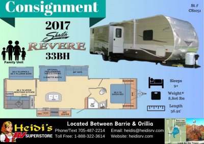 2017 SHASTA REVERE 33BH (BUNKS, ISLAND KIT., OUT. KITCHEN)
