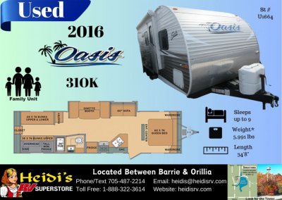2016 SHASTA OASIS 31OK (TRIPLE BUNKS, OUTSIDE KITCHEN)