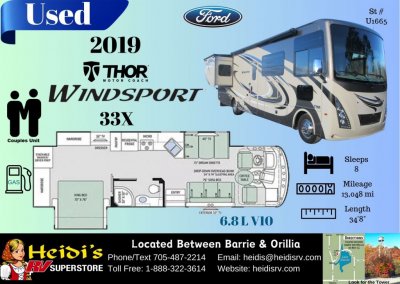 2019 WINDSPORT 33X (ELECTRIC BED OVER CAB)