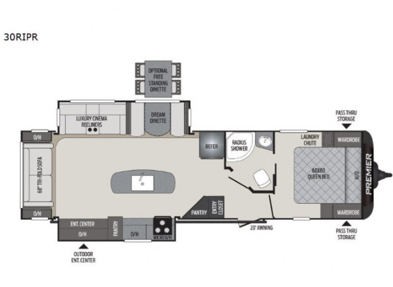 2019 KEYSTONE PREMIER 30RIPR Floorplan