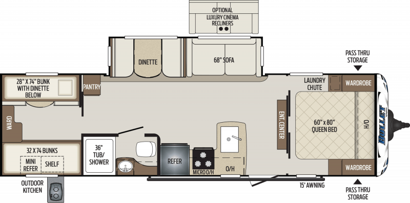 2014 KEYSTONE BULLET CLASSIC 287QBS Floorplan