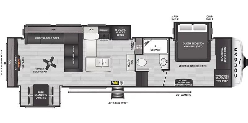 2025 KEYSTONE COUGAR PREMIUM 320RDS-MIDNIGHT EDITION-PHANTOM GREY Floorplan