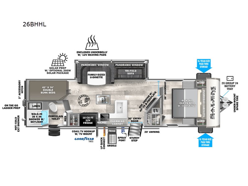 2025 FOREST RIVER SALEM HEMISPHERE HYPER LYTE 26BHHL Floorplan