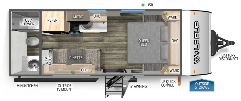 2025 FOREST RIVER CHEROKEE WOLF PUP 16FQW Floorplan
